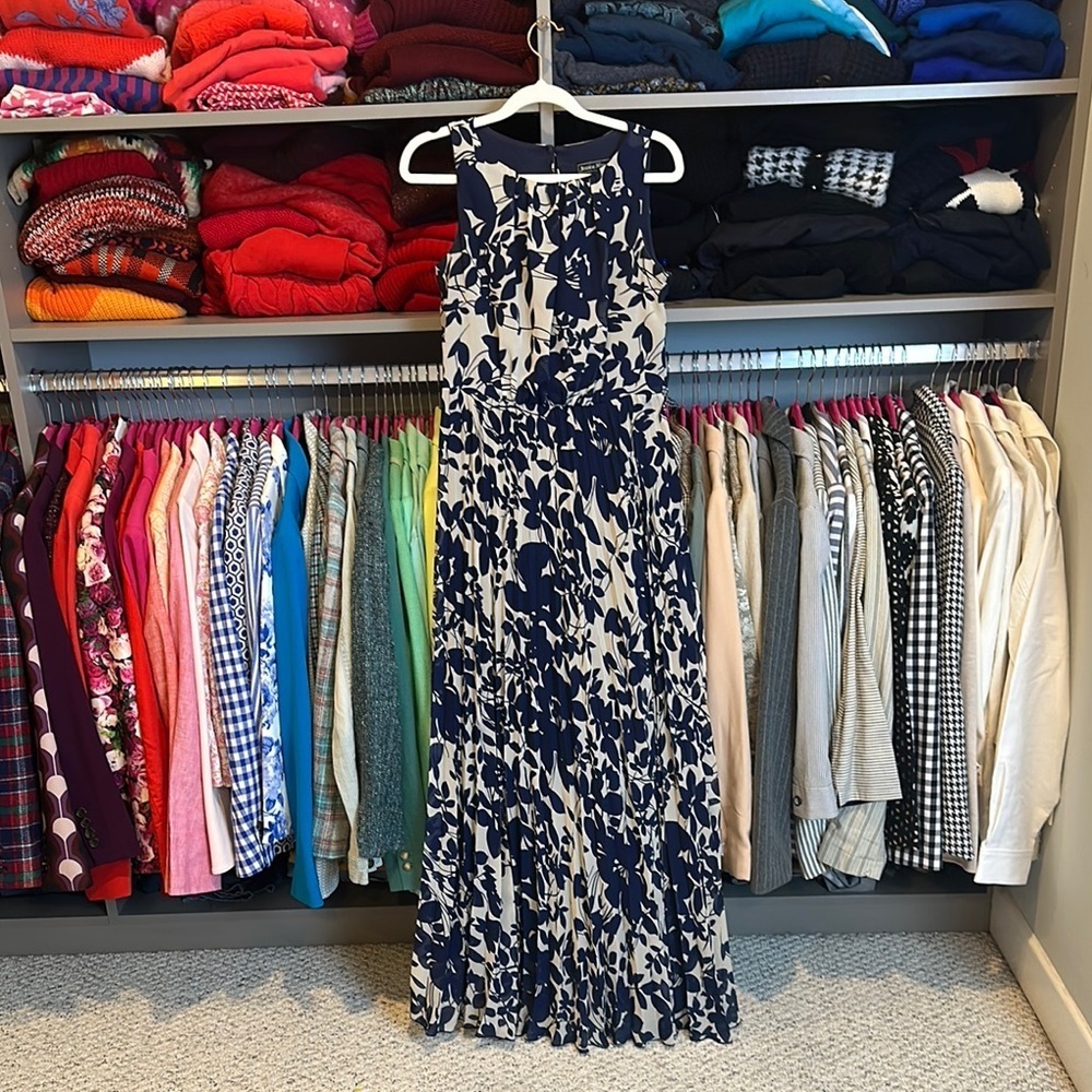 Jessica Howard navy and cream floral print sleeveless maxi dress size 4P